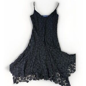 Polo Ralph Lauren Black Crochet Lace Handkerchief Hem Dress Women's S $298